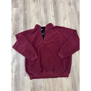 Straight‎ Down Fleece Pullover Sweater Men's XL Burgundy Snap Neck Made in USA